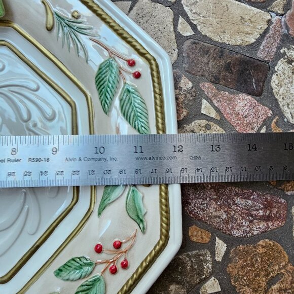 Fitz & Floyd Winter Wonderland Octagonal Holiday Plate, Embossed Festive Design - Picture 11 of 11